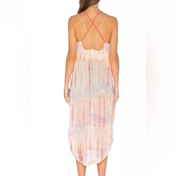 Free People Remember When Split Side Tie Dye Chiffon Ivory Long Top Dress Medium - Picture 2 of 10